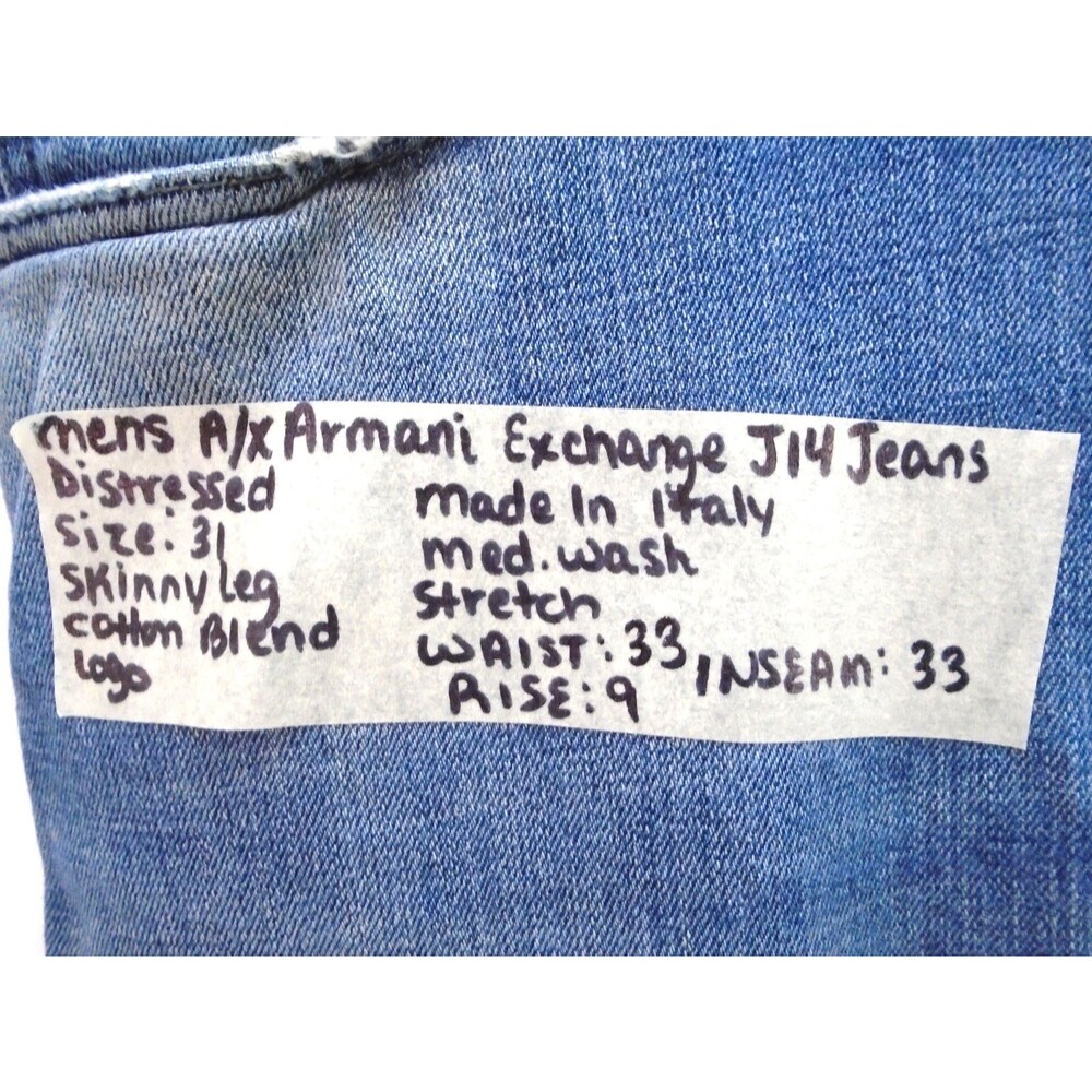 Armani Exchange A/X  Mens Denim Skinny Jeans Mens 31 (33x33) Blue J14 Made Italy - Picture 6 of 12
